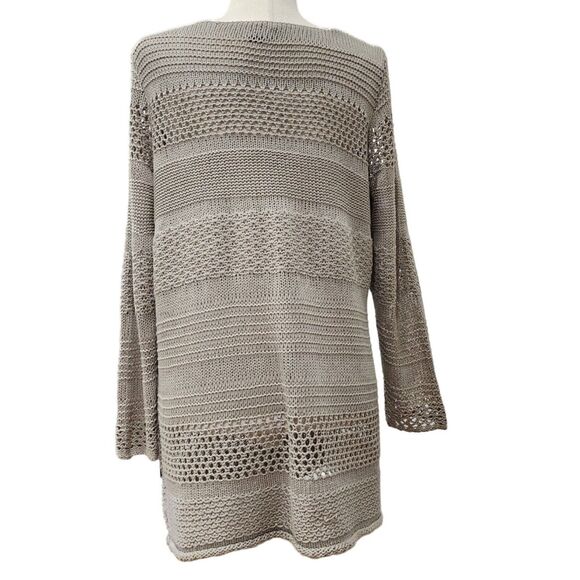 H&M Taupe Mixed Open-Knit Long Sleeve Sweater Tunic Lightweight Size M - Picture 5 of 8
